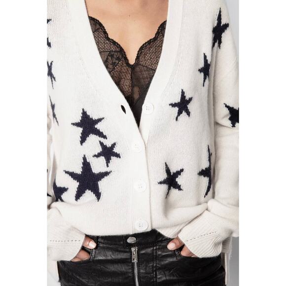 Zadig & Voltaire Mirka Stars Cashmere Cardigan Ivory Size Small - Picture 11 of 13